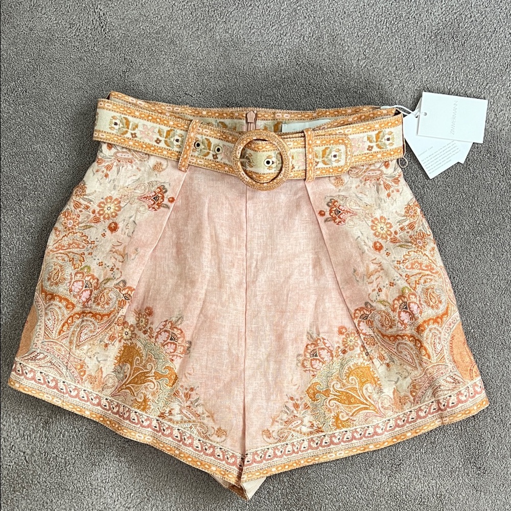 Zimmermann Acacia Belted Linen Tuck Shorts